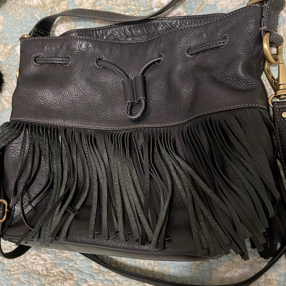 Fossil no.1954 black fringe drawstring bag, EUC gorgeous! Bag is flawless!